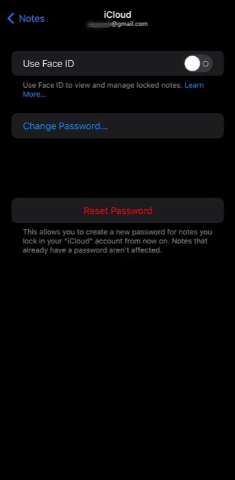 Reset Notes Password